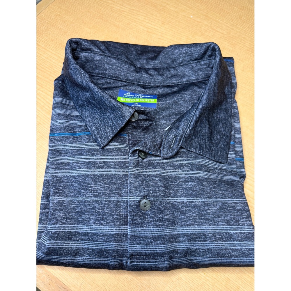 Ben Hogan Performance Golf Polo Shirt Mens 2XL Gray Blue Striped Short Sleeve